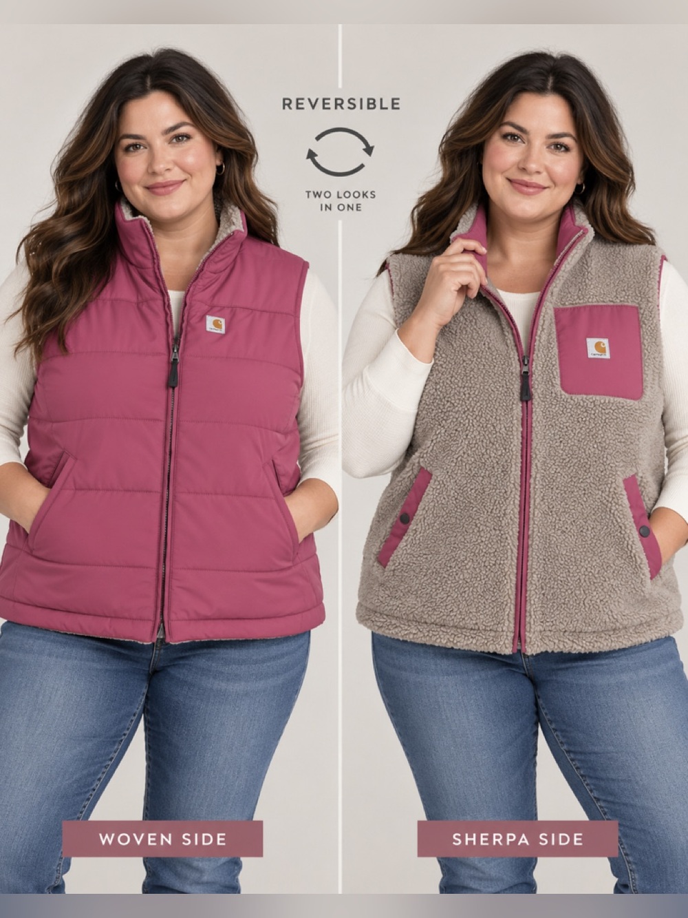 Carhartt women's large reversible Sherpa Vest - Rosewood/Gray like new